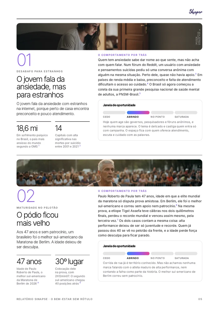 Página do relatório: Duas tendências por página, com dois números e a janela de oportunidade