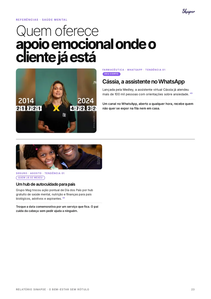 Página do relatório: Quem já se mexeu: cases agrupados por tema