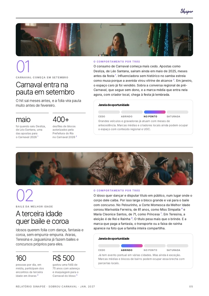Página do relatório: Duas tendências por página, com dois números e a janela de oportunidade